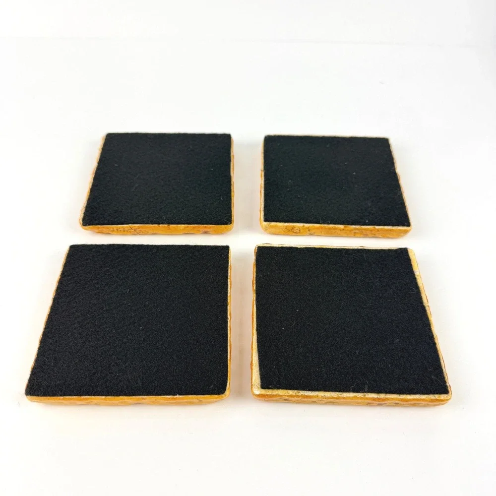 ARTISTIC Coasters Set of 4 Orange Feather Ceramic Stone Heavyweight UNIQUE